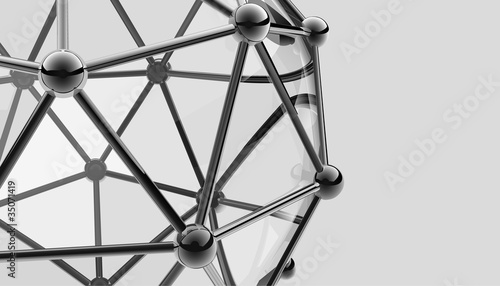 scientific 3D model of the molecule, an atom of metal and glass