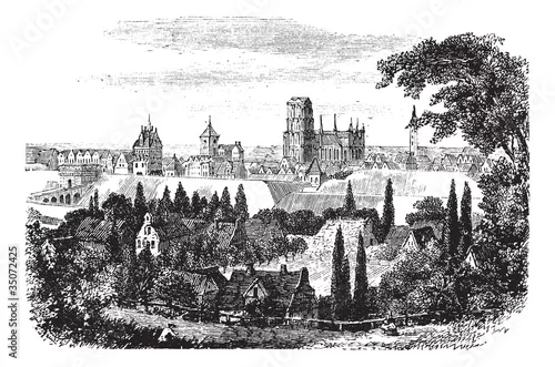 Obraz Gdansk in Pomerania, Poland, vintage engraving