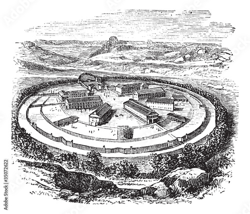 Dartmoor Prison in England, United Kingdom, vintage engraving