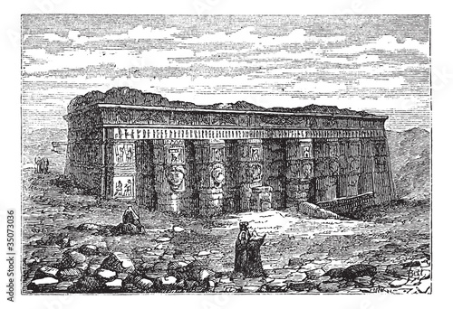 Temple of Hathor in Dendera, Egypt, vintage engraving