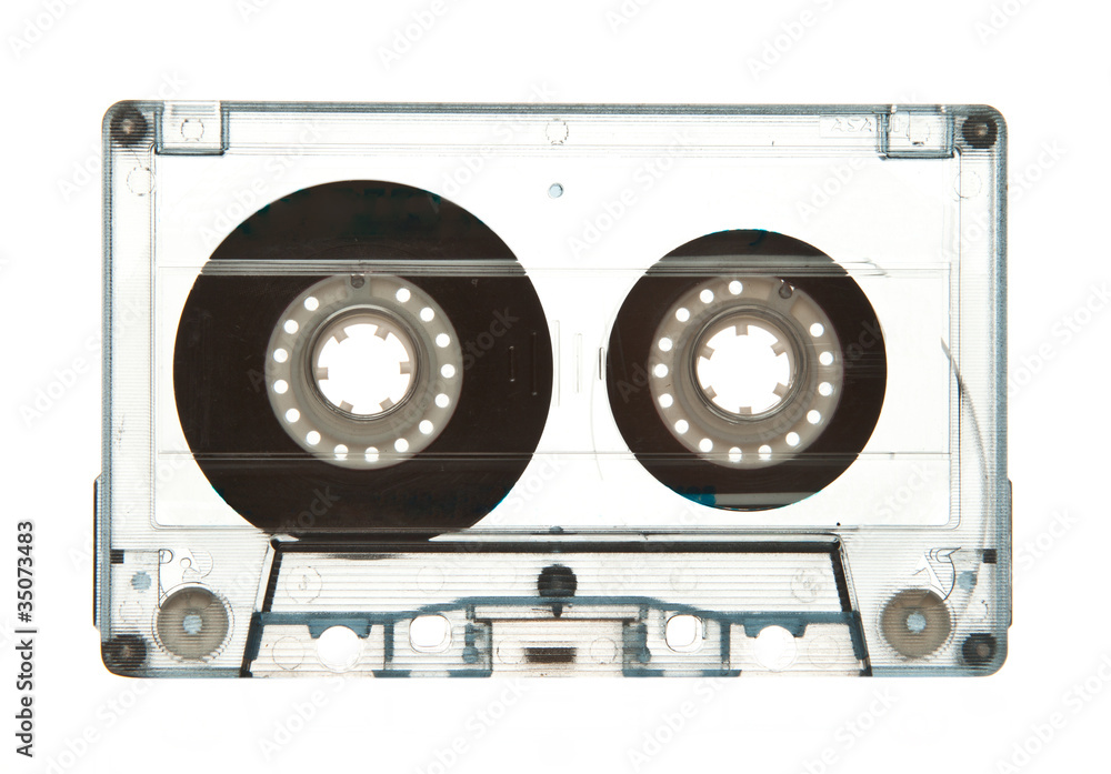 Fototapeta premium Transparent old audio cassette isolated on white