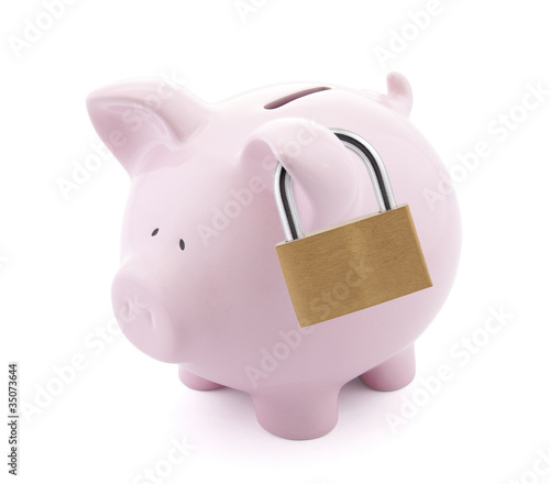 Financial insurance. Piggy bank with padlock