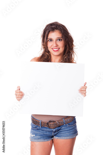 Young Woman Holding a Blank Board
