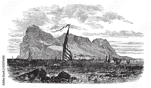 Gibraltar in Iberian Peninsula Europe vintage engraving