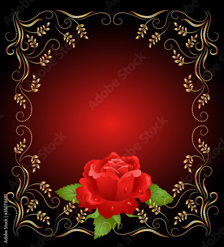 Golden frame wth rose