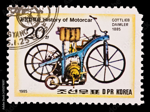 DPR KOREA - CIRCA 1985: motorcar,Gottlieb Daimler 1885