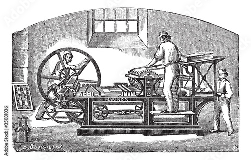 Marinoni  printing press vintage engraving