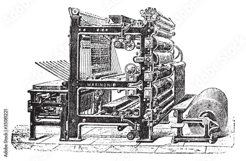 Marinoni Rotary printing press vintage engraving