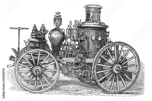 Amoskeag Steam-powered Fire Engine vintage engraving