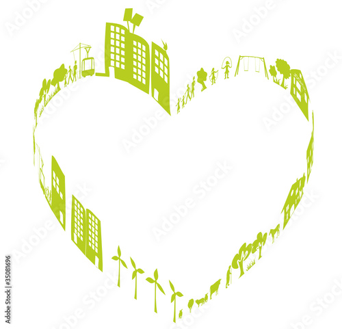 ville écologique sur un coeur