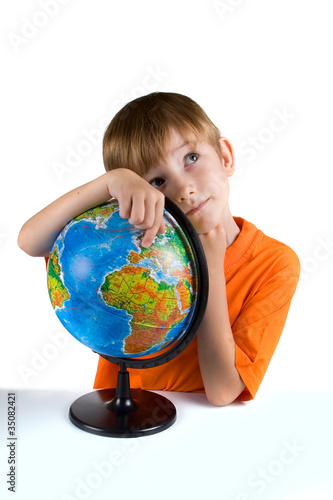 Boy with globe