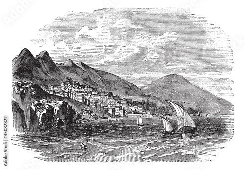 Feodosiya or Theodosia in Crimea Ukraine vintage engraving