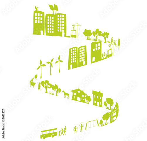 ville écologique sur une courbe