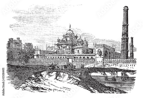 Tomb of Ranjeet Singh in Lahore, Pakistan vintage engraving