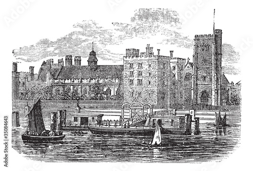 Lambeth Palace, London vintage engraving