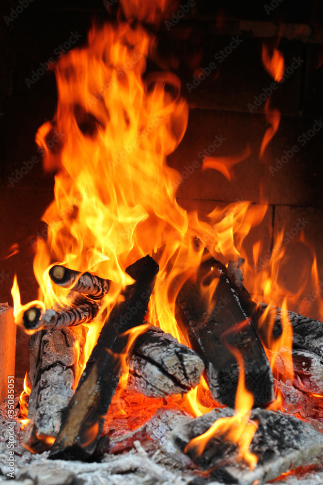 Fire in a fireplace Fire in a fireplace
