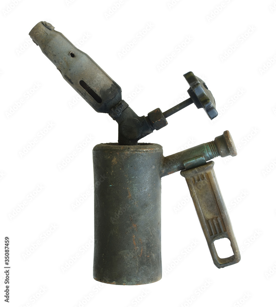 Old blowtorch on a white background.
