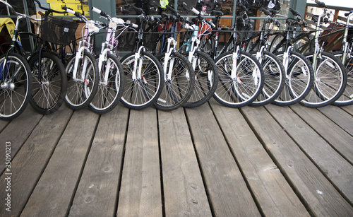 Row of bikes available to rent