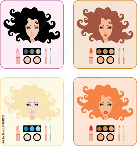 Make-up for women with a different hair color. vector