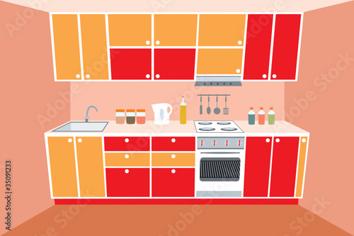 Kitchen furniture. Interior. vector