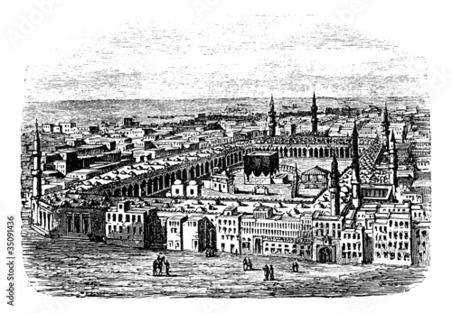 Grand Mosque in Mecca, vintage engraving