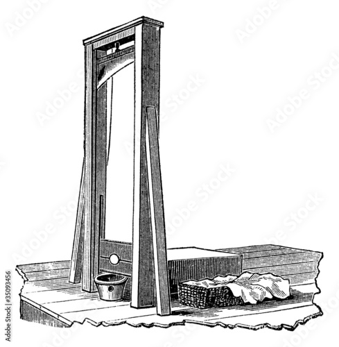 Guillotine isolated on white, vintage engraving