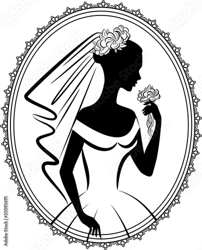 Vintage silhouette of beautiful bride in dress