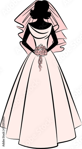 Vintage silhouette of beautiful bride in dress