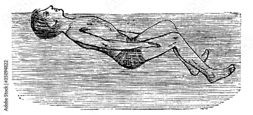 Back Float with Flutter Kick, vintage engraved illustration