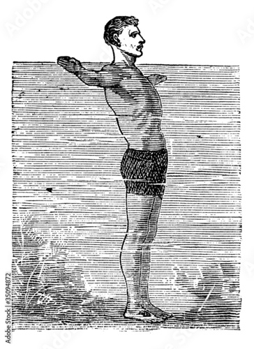 Breaststroke, Third Position, vintage engraved illustration