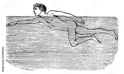 Cutting Through Water, vintage engraved illustration