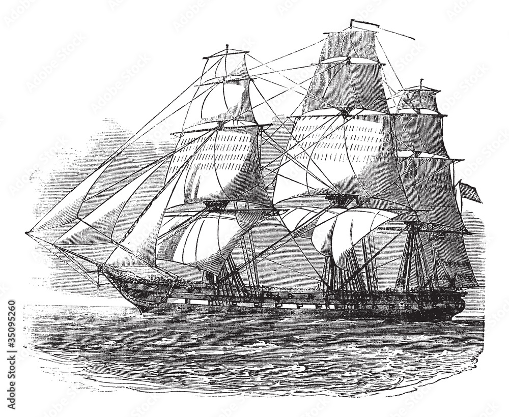 Fototapeta premium USS Constitution, vintage engraved illustration