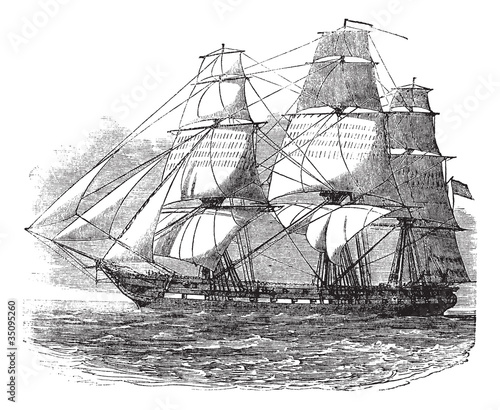 USS Constitution, vintage engraved illustration