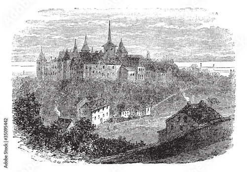 Chateau du Val-Boury in Neufchatel-en-Bray, France, vintage engr