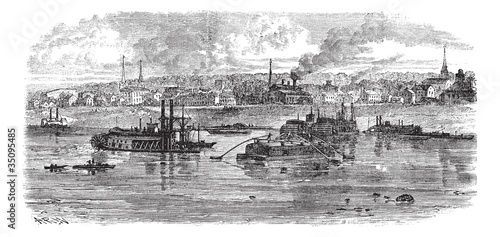 Canvas-taulu New Albany in Indiana, USA, vintage engraved illustration