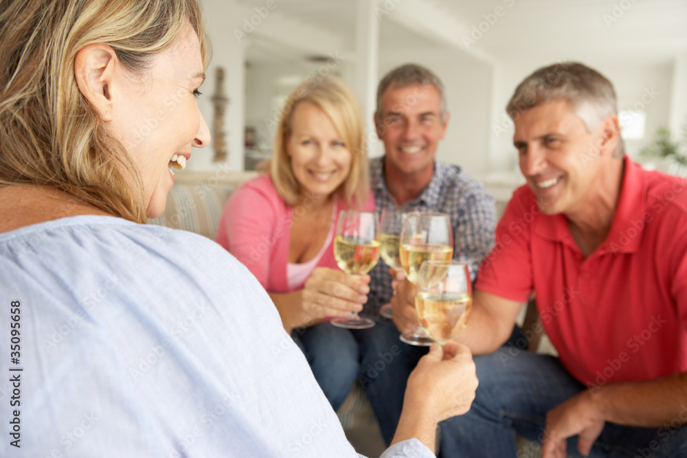 Mid age couples drinking together at home Mid age couples drinking together at home