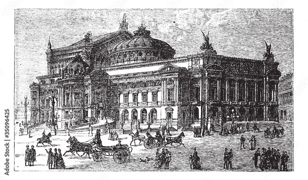 Obraz premium The new opera in Paris, France, late 1800s, vintage engraving