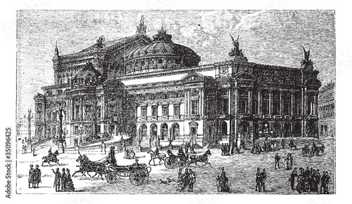 The new opera in Paris, France, late 1800s, vintage engraving