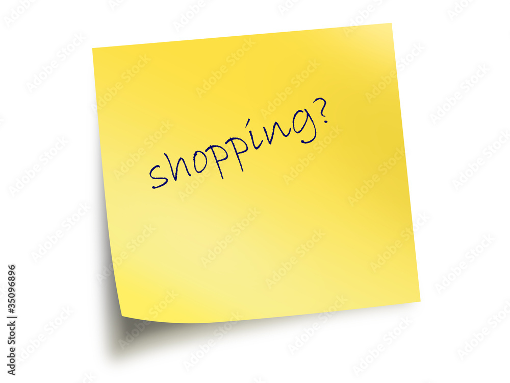 Yellow Post It Note With The Text Shopping Yellow Post It Note With The Text Shopping
