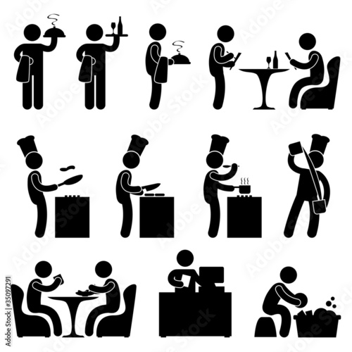 Man People Restaurant Waiter Chef Customer Icon Symbol Pictogram