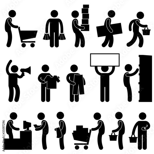 Man People Shopping Cart Market Retail Sale Queue