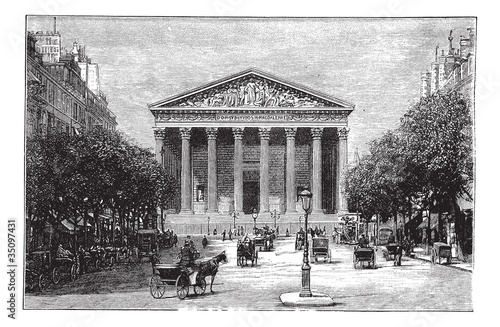 Madeleine Church and Rue Royale in Paris France vintage engravin