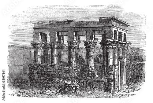 Temple of Isis at Philae, vintage engraving