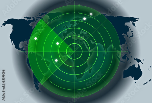 Mapa mundi con radar verde de inflarrojos
