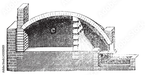 Common pottery kiln vintage engraving