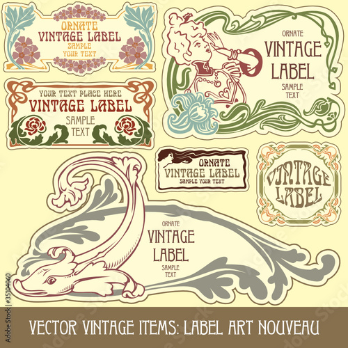 vector vintage items: label art nouveau