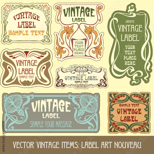 vector vintage items: label art nouveau