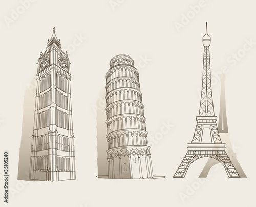 Set of famous landmarks