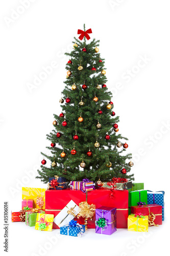 decorated christmas tree with many colorful gifts