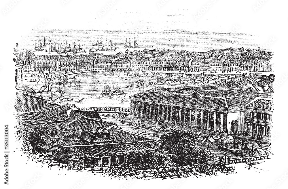 Obraz premium Singapore or Republic of Singapore vintage engraving